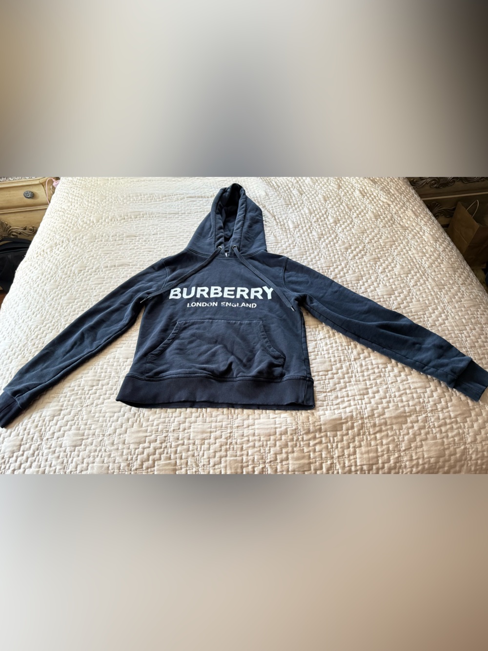 Burberry London England Black Pullover Hoodie with White Logo Size XS